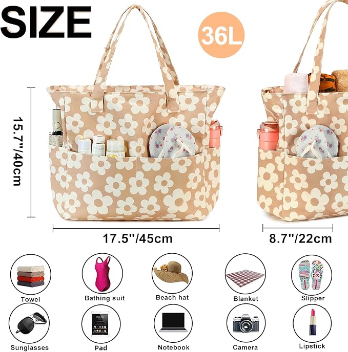 Bluboon Beach Bags for Women, Large Waterproof Tote Bag With Wet Compartment for Pool Weekender Travel Gym - Image 5