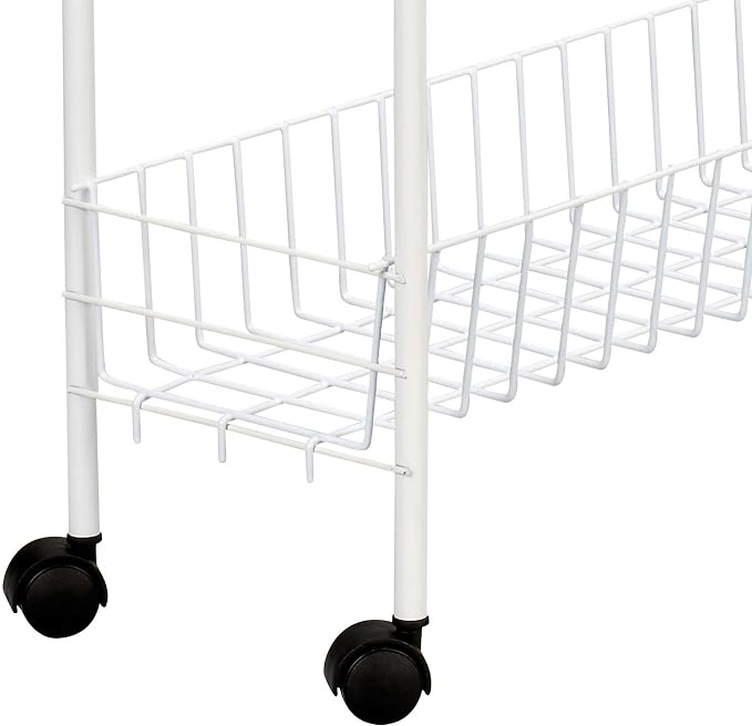 Household Essentials 05121 Slim Line 3-Tier Metal Storage Cart | Laundry Room Rolling Organizer | White - Image 5