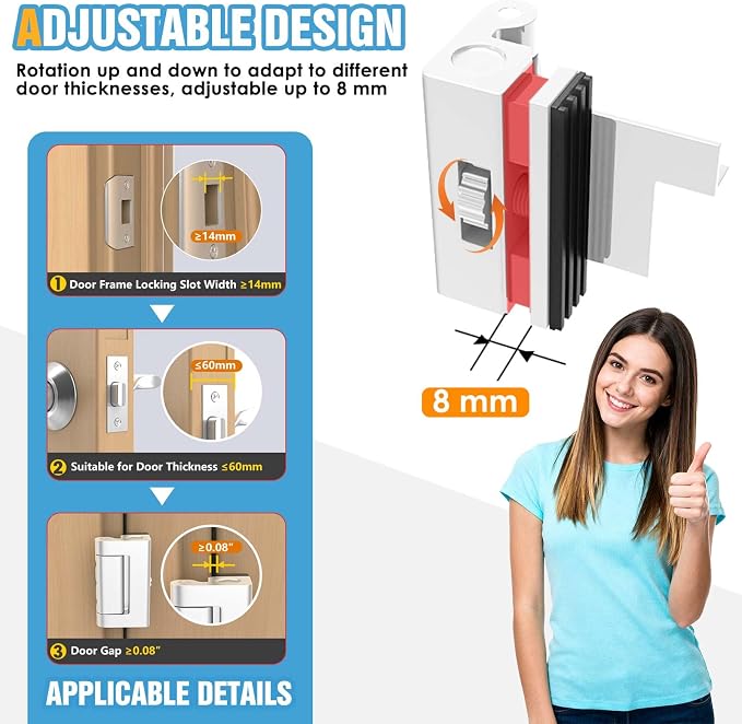 Upgraded Portable Door Lock for Travel & Home - No Drill Anti-Kick Door Reinforcement Lock with 800lbs Strength, Fits Inward Swing Doors, White - Image 2