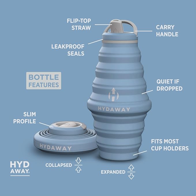 HYDAWAY 25oz Collapsible Water Bottle, Packable Leakproof for Travel | Large capacity design. Folds flat for carry-ons, day bags, hiking packs. Leakproof, BPA-free. - Image 5