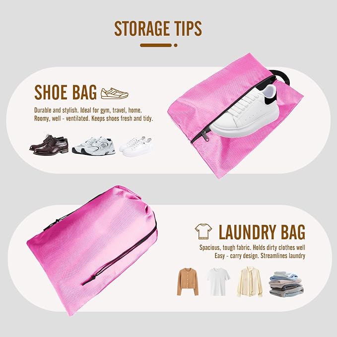 8 Set Compression Packing Cubes for Travel, Expandable Luggage Organizer with Shoe Bag & Laundry Bag - Lightweight Suitcase & Backpack Travel Essentials (Pink) - Image 5