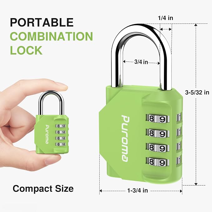 Puroma 2 Combination Lock Locker 4 Digits Combo Padlock Gym Yellow-Green | For School Gate Fence Toolbox Hasp Storage, Outdoor, Resettable, Weatherproof, Side Window, Crack Cut Resist, Hardened Steel - Image 5