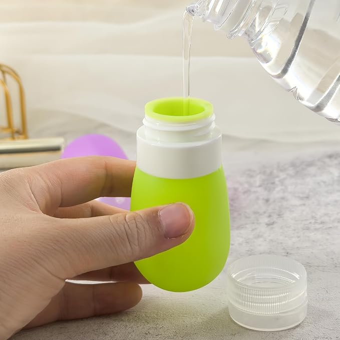 Mziart Travel Bottles for Toiletries, TSA Approved 2oz Silicone Travel Size Containers, 3 Pack Leak-Proof Squeezable Refillable Shampoo and Conditioner Bottles (Pink, Purple, Green) - Image 5
