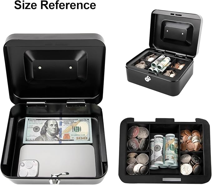 Jssmst Locking Medium Steel Cash Box with Money Tray,Lock Box,Black - Image 7