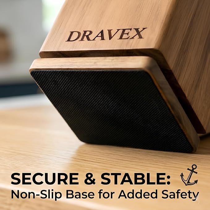 DRAVEX Ultra Premium Magnetic Knife Block without Knives for Counter Top | 360° Rotatable Acacia Wood Knife Holder Stand, Large Kitchen Utensils Holder with Strong Magnet, Anti-Slip Base - Image 4