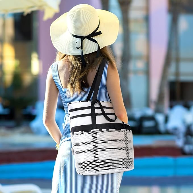 KABAQOO Large Beach Bag Waterproof Sandproof Tote Bag for Women with Zipper & Mesh Pockets for Pool Swim Travel Everyday | waterproof - Image 2