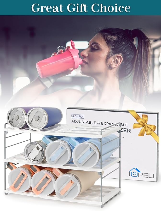 Upgraded Large Expandable Water Bottle Organizer Designed for 40 oz Stanley, Owala & Yeti Tumblers, Adjustable Storage Rack for Travel Mug Cabinet, Pantry, and Kitchen Organizer, Fits 20/30 oz Bottles - Image 9
