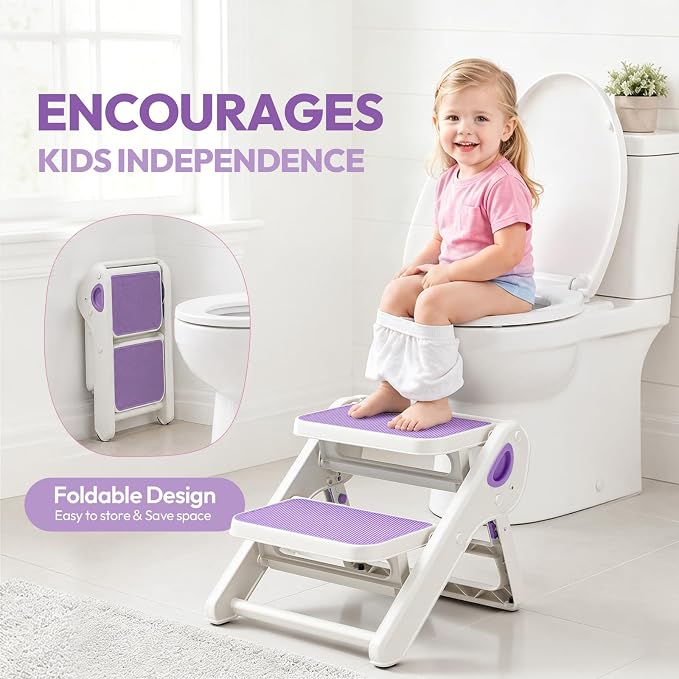 Foldable Toddler Step Stool for Bathroom Sink, Toilet, Bedroom, Kitchen – Non-Slip, Space-Saving, BPA-Free, Supports 110 lbs, Kids Step Stool (Lavender) - Image 3