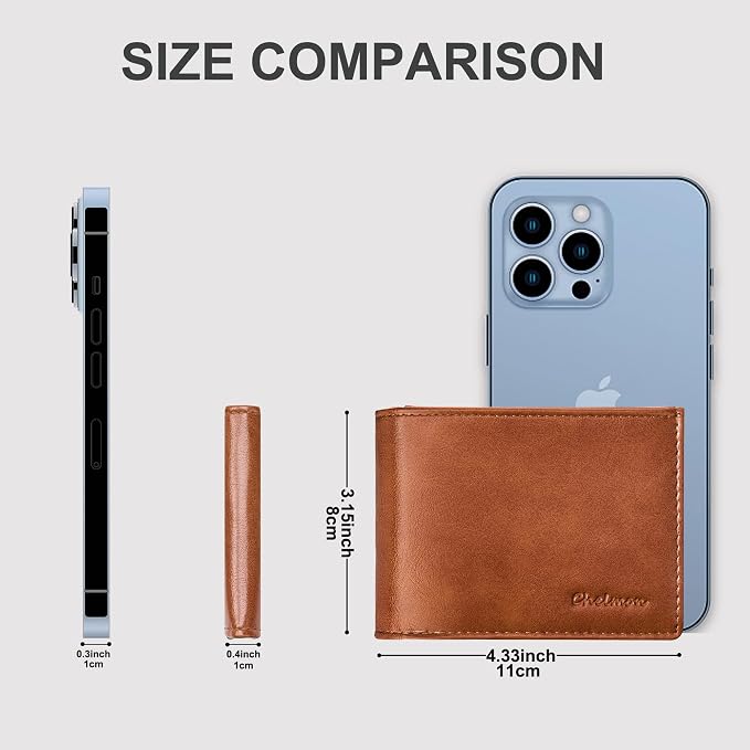 Chelmon Slim Wallet for Men ID Window with RFID Blocking Minimalist Front Pocket Bifold Bussiness Card Holder Gift for Men, Alaska Brown - Image 2