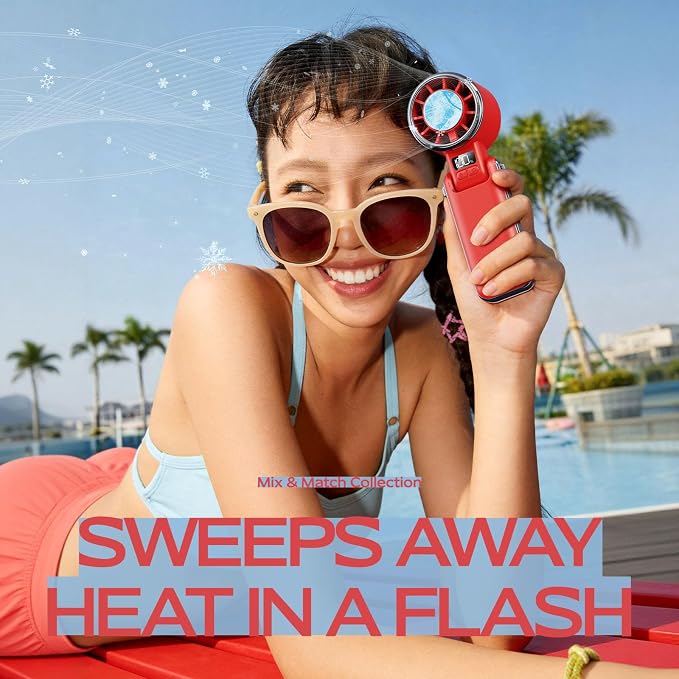 SHEWIND Portable Handheld Fan with Ice Cooling - 5 Gear High Speed Turbo Personal Fan Rechargeable, Up to 13 Hrs, Mini Hand Fans for Travel Essentials, Beach Vacation, Gifts for Women, Men (Red) - Image 3