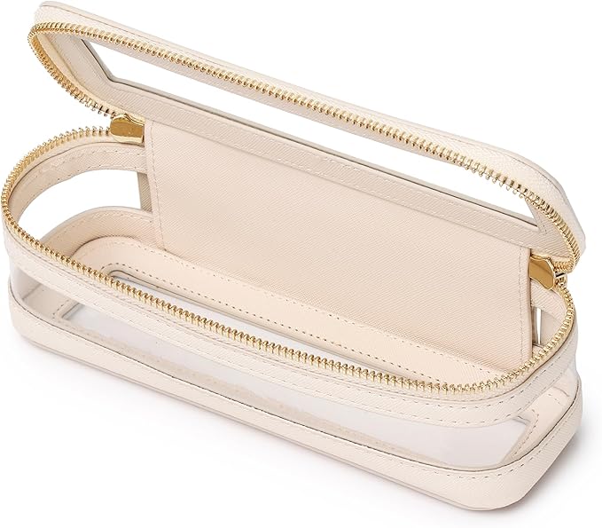 Pinkmik Makeup Brush Case Clear Travel Cosmetic Bag Beige | Slim Design, Zipper Closure, Small Purse Organizer, For Women by Pinkmik