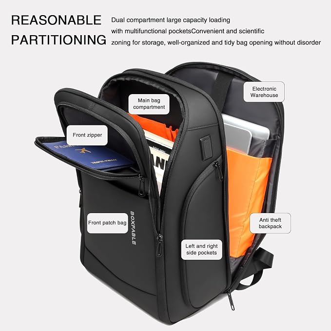 Travel Business Anti Theft Backpack for Men Fits 17.3" Laptop | Water Resistant, USB Charging Port, Lightweight, Large Work Computer Bag, Carry on Tech Backpack, Gift for Office Men - Image 6