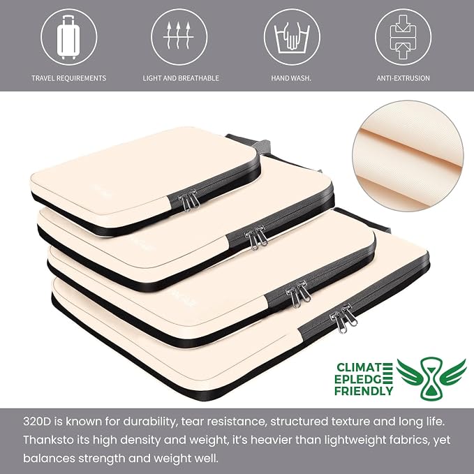 BAGAIL 4 Set/6 Set/8 Set Compression Packing Cubes Travel Accessories Expandable Packing Organizers (Cloth Pattern, 4-Beige) - Image 5