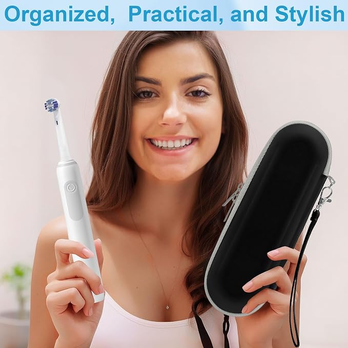 ICIMBI Electric Toothbrush Travel Case for Oral B/Oral-B Pro 1000 1500 5000 7000 Electric Toothbrush,Hard EVA Protective Toothbrush Holder, Includes 2 Brush Head Caps, Compact & Water-Resistant - Image 8
