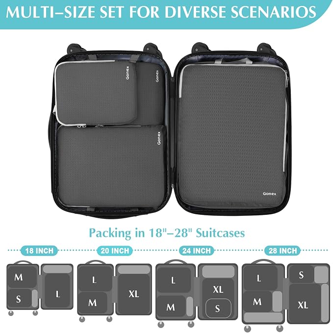 Gonex Compression Packing Cubes, 4-Piece Expandable Travel Organizers | Double-Zip Compression, Space-Saving Design, Ripstop Fabric, Carry-On & Backpack Friendly, Family & Business Travel - Image 5