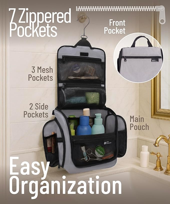 D&D Wanderlust D&D Hanging Travel Toiletry Bag for Men and Women – Cosmetics, Makeup and Toiletries Organizer Kit with 10 Compartments - Image 3