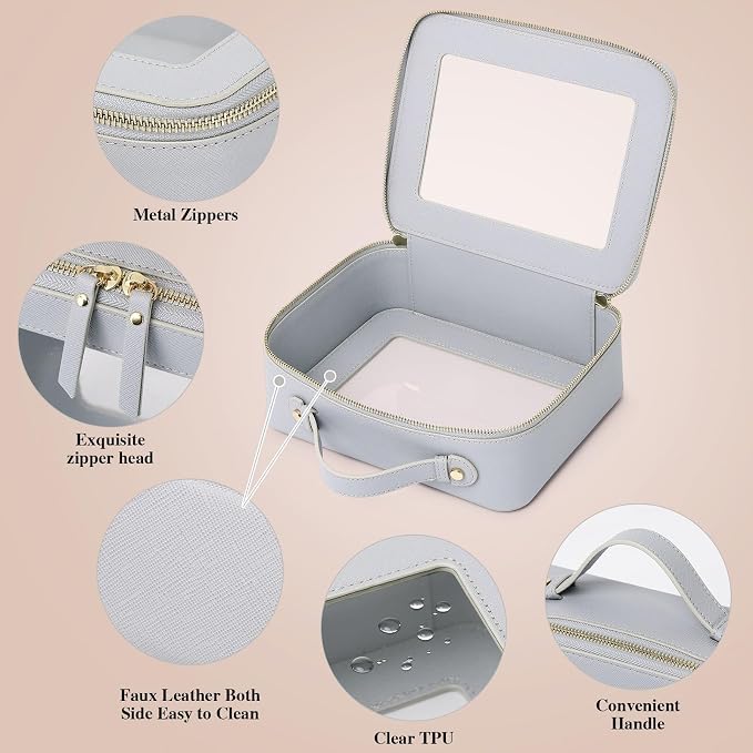 Pinkmik Clear Makeup Bag with Brush Bag, Gray, (L+SLIM) | 2pcs, Waterproof, Travel Case for Cosmetics and Toiletries, Women's Cosmetic Organizer, with Zipper - Image 5