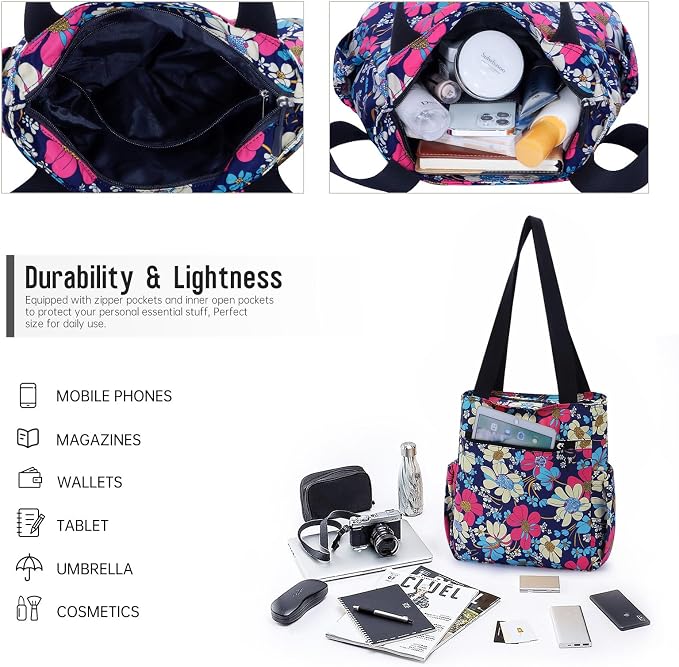 HUA ANGEL Floral Tote Bag - Casual Shoulder Bag Daily Tote Bag with Zipper Gym Travel Shopping Work Handbag for Women - Image 5