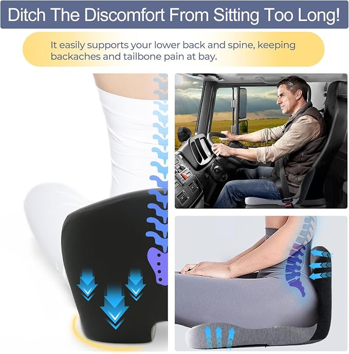 Seat Cushion with Lumbar Support Pillow, Back and Seat Cushion for Office | Ergonomic L-Shaped Car Seat Cushion for Cars, Wheelchairs, Truck Seat Cushion for Sciatica & Lower Back Pain Relief - Image 5