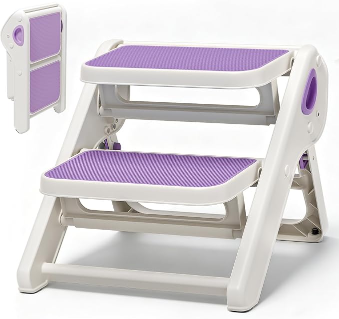Foldable Toddler Step Stool for Bathroom Sink, Toilet, Bedroom, Kitchen – Non-Slip, Space-Saving, BPA-Free, Supports 110 lbs, Kids Step Stool (Lavender) by Unknown