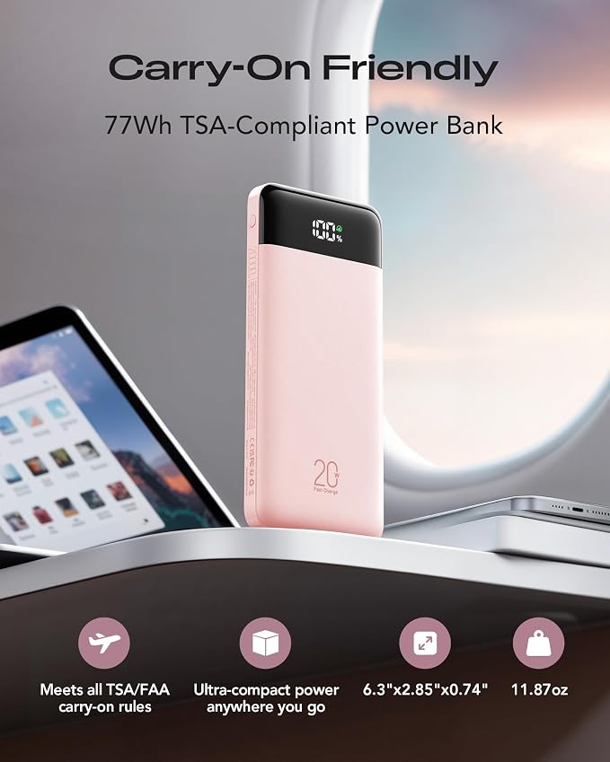 Orfeika 20000mAh Power Bank, Portable Charger with 4 Built-in Cables | 20W PD USB C Fast Charging,6 Outputs,LED Display,Flight-Safe,Travel Essentials Battery Pack for iPhone, Galaxy, iPad & More - Image 6