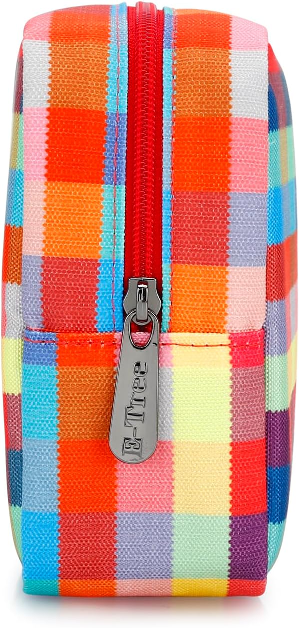 E-Tree Cute Makeup Bag,Big Travel Make up Pouch,Zipper Large Toiletry Cosmetic Brush Skin Care Case for Women Man,Tech Electronic Organizer,Small Canvas Storage for Personal Items,Colorful Checkered - Image 3