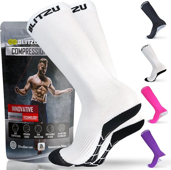 BLITZU Compression Socks for Women and Men 20-30mmHg-Circulation Support | Graduated Pressure, Leg Swelling & Pain Relief, Breathable, Everyday Wear, Running, Nurses, Shin Splints, Flight, Travel by BLITZU