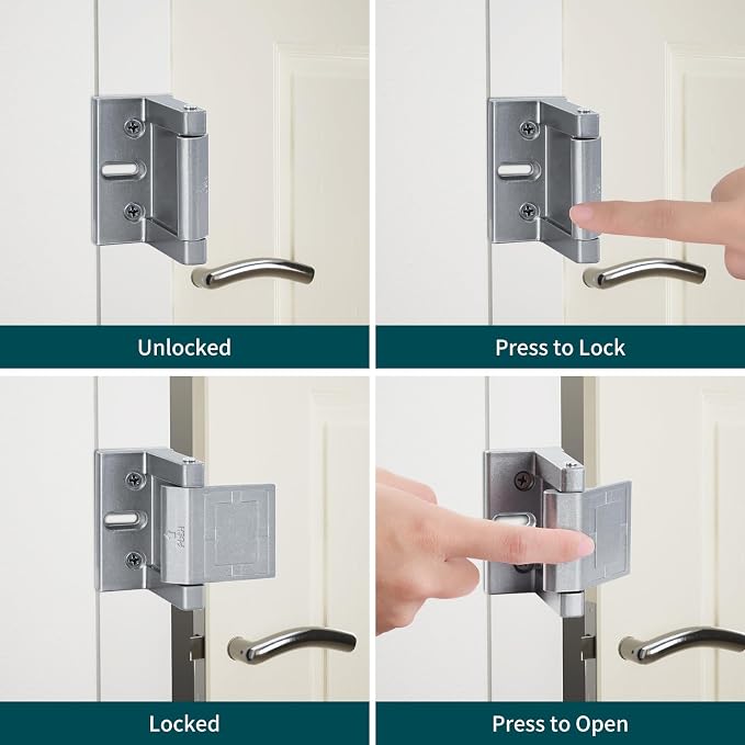 High-Security Reinforced Door Lock – Aluminum Privacy Latch for Home and Hotel, Easy Installation with Stainless Steel Screws, Interior Night Lock for Added Protection(Gary-2 Pack) - Image 3