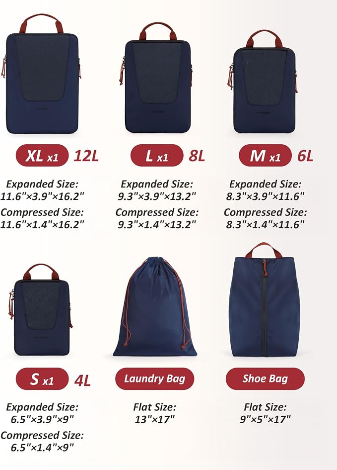 BAGSMART Compression Packing Cubes for Travel, 6/5/4set Lightweight Packing Organizers, Summer Travel Essentials Suitcase Organizer Bags Set - Image 2