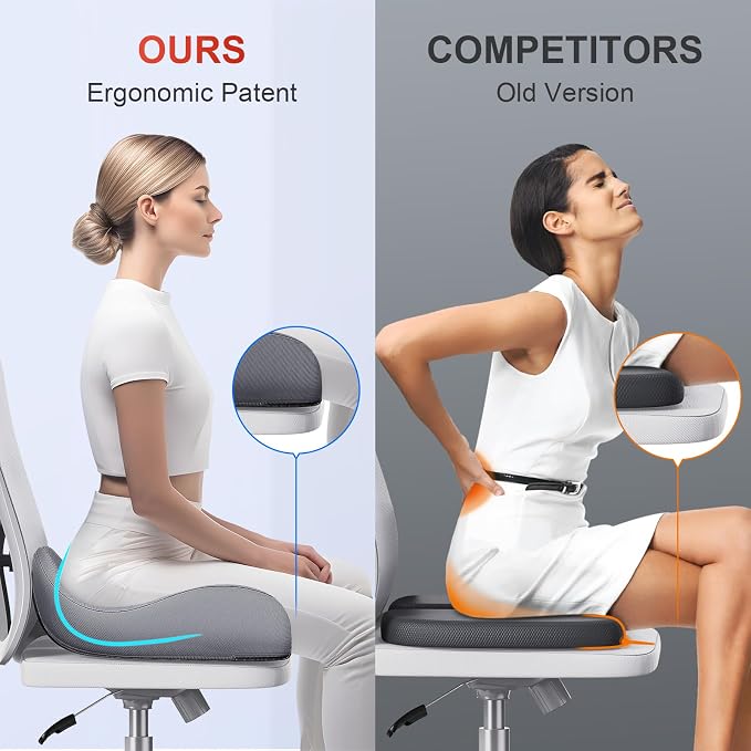 Benazcap X-Large Cooling Memory Foam Seat Cushion, Sciatica Pain Relief | Cool breathable cover, ergonomic cushion for long sitting. Eases sciatica & tailbone pain for office and gaming chairs - Image 3