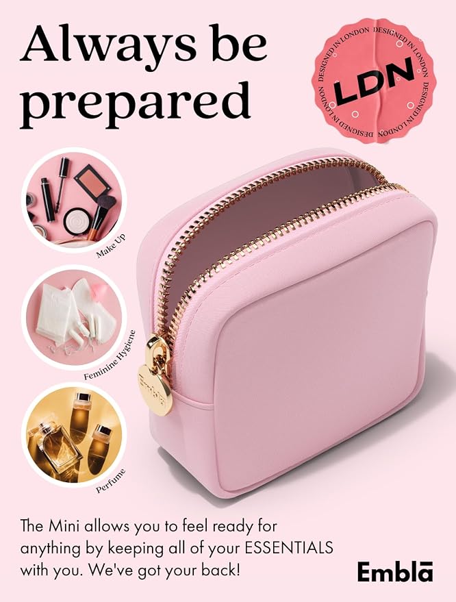 Embla Small Makeup Bag for Purse, Mini Waterproof Nylon Cosmetic Pouch, Durable and Lightweight Travel Toiletry Bag with Smooth Zipper, Light Pink - Image 4