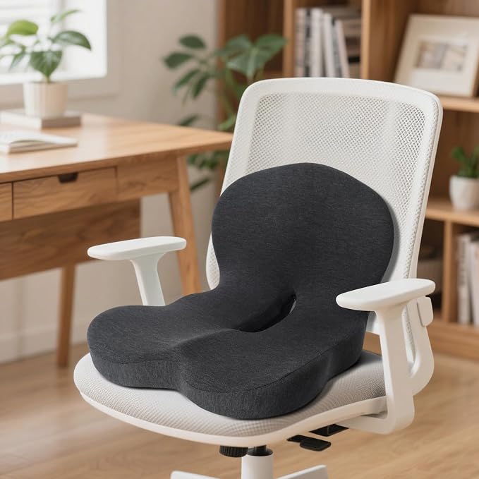 Memory Foam Seat Cushion, Chair Cushion for Office Chair, Car Seat, Relieving Pressure Tailbone Sciatica Back Pain for Long Sitting Office Workers, Car Drivers, Black - Image 7