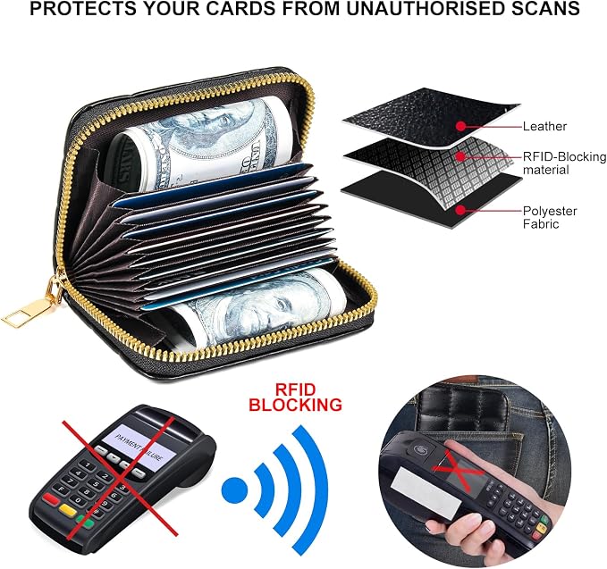 Credit Card Wallet, RFID Card Case Wallet, Zipper Card Cases Holder for Men Women, RFID Blocking, KeyChain Wallet, Compact Size Card Organizer Case for Women - Image 4