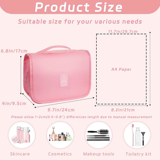 Toiletry Bag Travel Bag with Hanging Hook for Women and Men,Pink | Waterproof Small Capacity Hanging Multifunctional Makeup Bag for Toiletries, Portable Cosmetic Bag Travel Organizer - Image 2