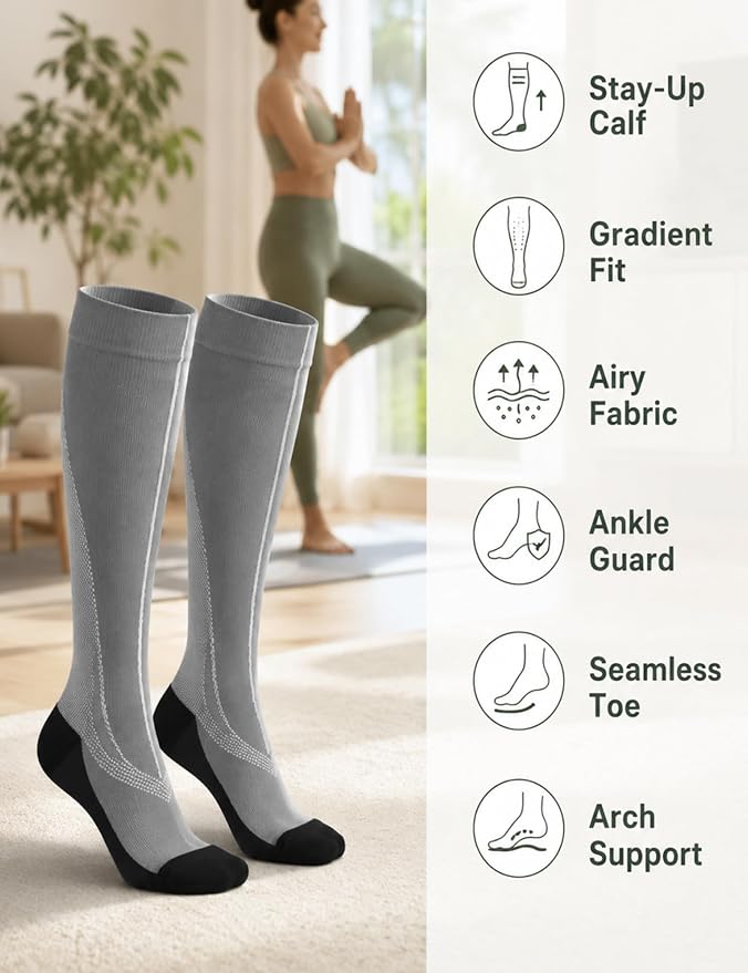 2 Pairs Compression Socks for Women & Men Knee High Nurse Pregnant Cute Medical Running Travel Athletic - Image 3