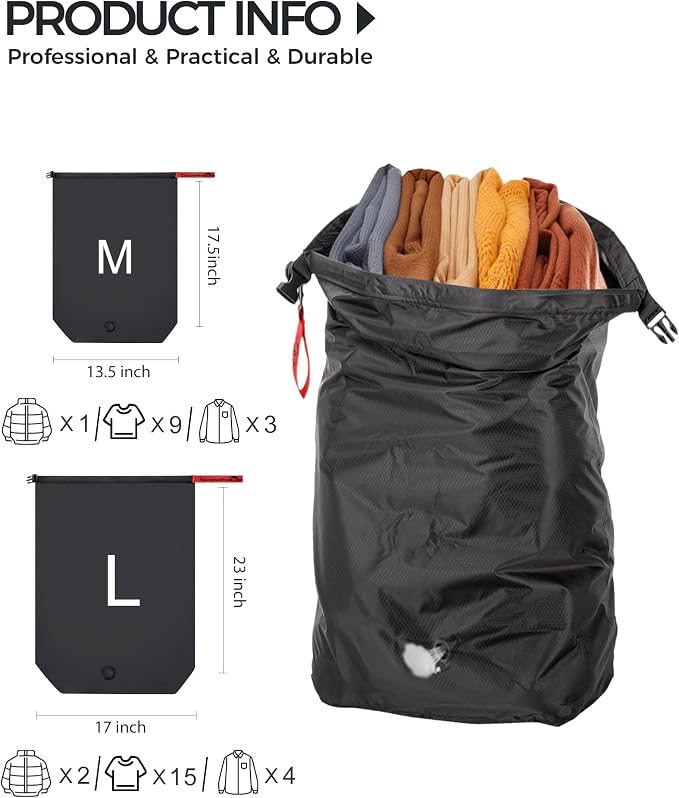 Travel Compression Laundry Bag, Pump-Free Vacuum Space Saver Bag for Dirty Clothes, Reusable Waterproof Wet Dry Bag, Travel Laundry Bag for Luggage, Packing, Suitcase (1 Pcs)（Black, L) - Image 2