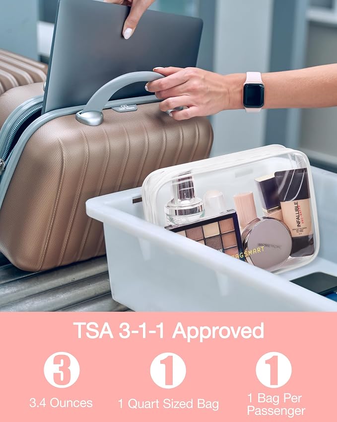 BAGSMART Clear Toiletry Bag 2-Pack TSA Approved Water-Repellent, White | Carry on Travel Accessories Bag, Airport Airline Quart Size Bags for Women Men, Makeup Cosmetic Bag - Image 3