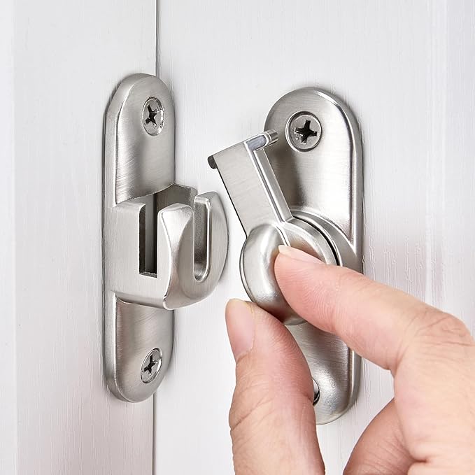 Silvery 90/180 Degree Barn Door Latches,Flip Gate Lock | Zinc Alloy Flip Gate Latches,Right Angle Door Lock,for bedroom,garage,sliding door,window,cabinet,drawer,pet enclosures by INIRET