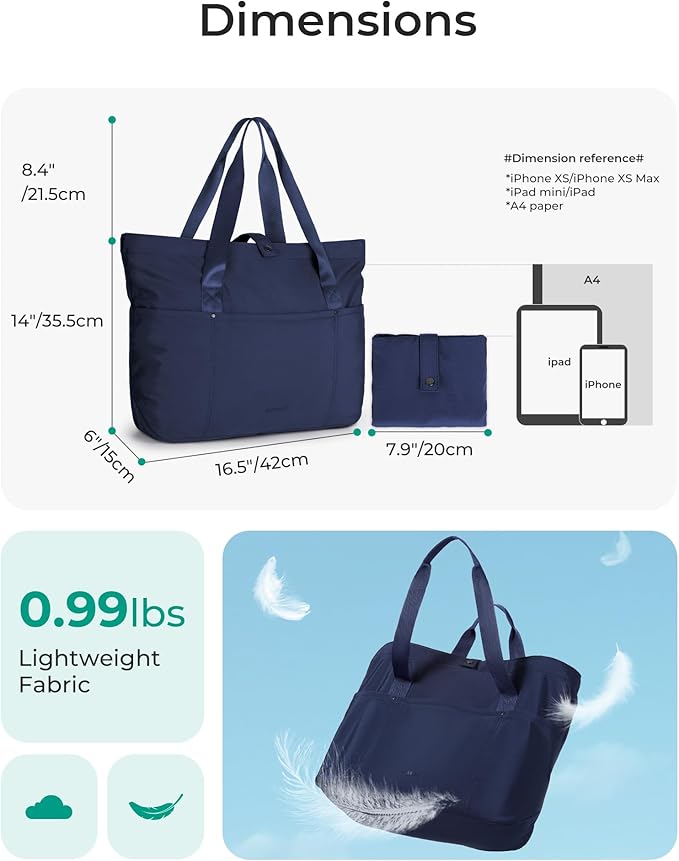 BAGSMART Tote Bag for Women, Foldable Tote Bag With Zipper Travel Shoulder Bag Handbag for Work - Image 4
