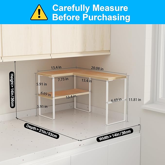 Golener Kitchen Counter Organizer, Countertop Shelf, Adjustable, Stackable | Kitchen Countertop Organizer, Spice Rack, 2-Tier Countertop Shelves, Corner Desk Shelf, Corner Counter Shelf, Natural Beige - Image 2