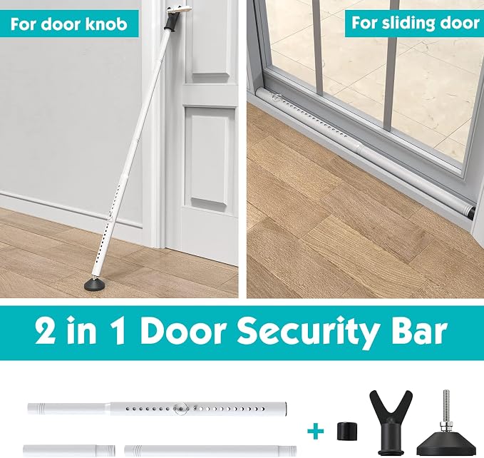 Door Security Bar,Sliding Door Lock Bar with Anti Lift Lock,Adjustable Sliding Door Security Bar for House, Apartment, School, Hotel Door Security System - Image 2