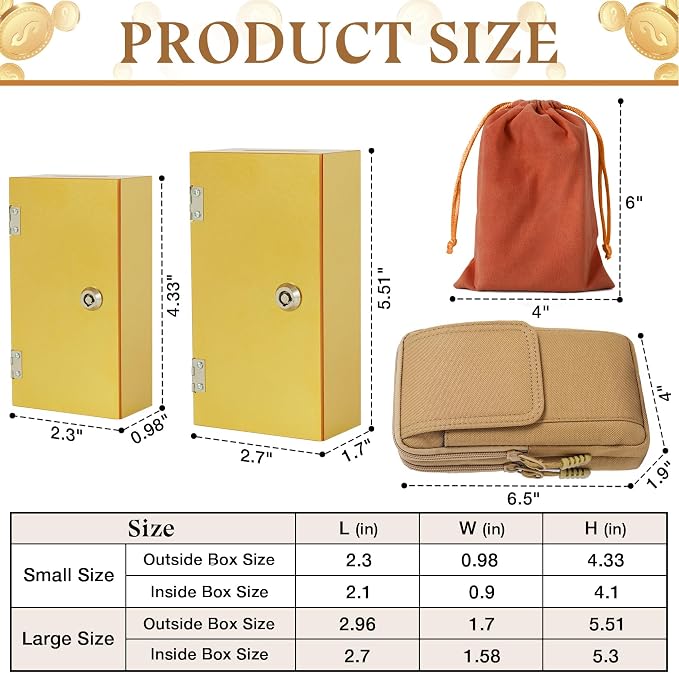 Acrylic Cash Box for Gambler Large+Mini, Sparkling Glitter Gold Winners Bank for Casino, Control Gambler, Compact Portable Secure Money Organizer Safe Lock Box with Keys & Storage Waist Bag - Image 2
