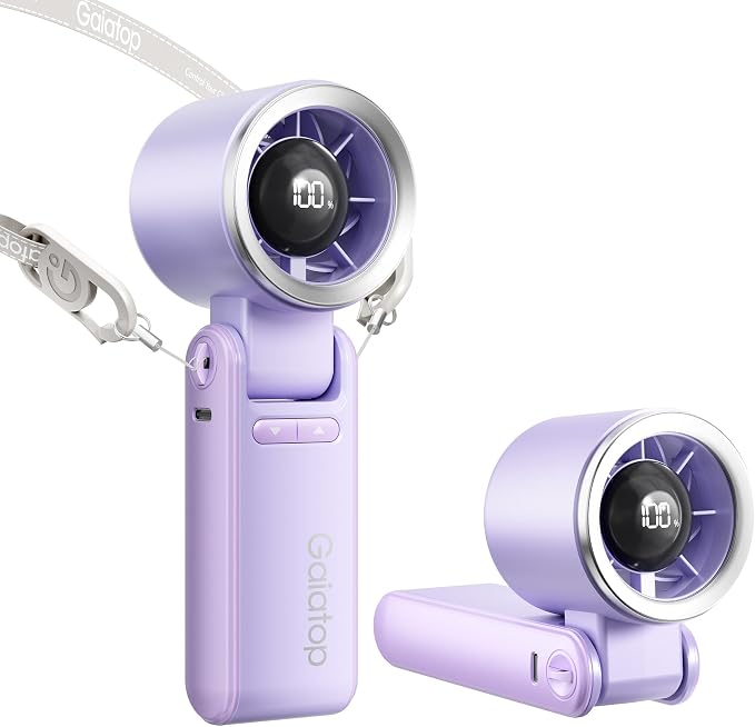 Gaiatop Portable Handheld Turbo Fan, 15 Hrs Cooling, 180° Foldable 4-in-1 Hand Held Fans, 6-Speed (1-100) Personal Mini Handheld Fans, Small Portable Fan for Travel Working Outdoor, Women Gifts Purple by GAIATOP