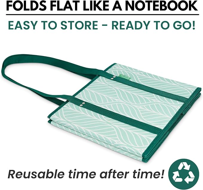 Reusable Grocery Bags (3 Pack) – Heavy Duty Reusable Shopping Bags for Groceries with Box Shape to Stand Up, Stay Open, Fold Flat – Large Tote-Bag is Foldable with Long Handles & Hard Bottom (Green) - Image 7