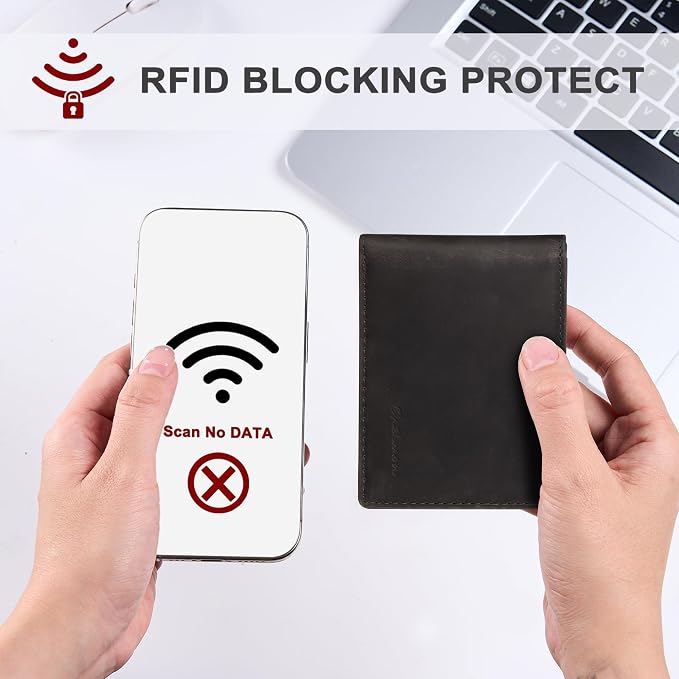 Chelmon Genuine Leather Slim Wallet for Men ID Window with RFID Blocking Front Pocket Bifold Minimalist Mens Bussiness Card Holder Gift for Men, Craze Horse Coffee - Image 4