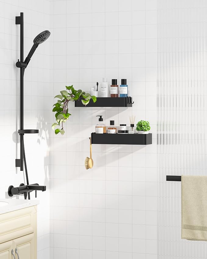 Kitsure Shower Caddy - 2 Pack Adhesive Shower Organizer, Rustproof Metal Shelves, No-Drill Bathroom Organizers and Storage, Black, XX-Large | 2 Pack Shower Shelf for Inside Shower, 100% Rustproof Metal Shelves, No-Drill Bathroom Organizers and Storage - Image 7