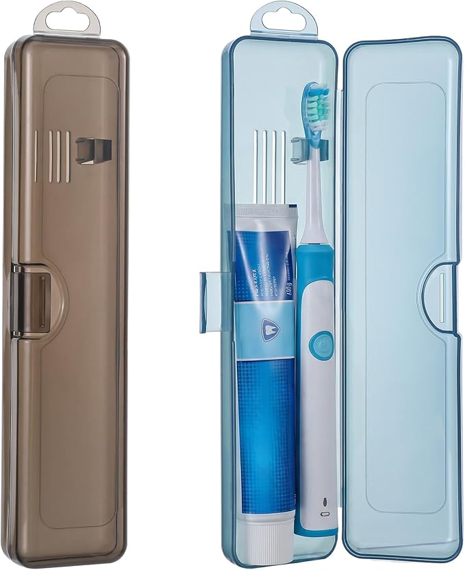 oruola 2 Pack Tooth Brush Travel Case, Toothbrush Case For Traveling | 7.9 x 1.8 x 1.1 In, Portable, Plastic, Toothbrushes Travels Holder, with Secure Seal, Gray & Blue by Unknown