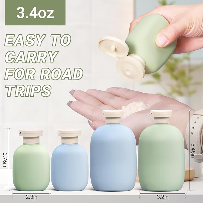 ASEVAT 3.4oz Travel Bottle with Flip Cap, Leak Proof Squeeze Bottles, Refillable Plastic Travel Containers for Creams, Lotion, Foundation, Shampoo, Conditioner - Image 2