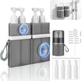 4 in 1 Travel Dispenser Bottles, TSA Approved Leak Proof Refillable Toiletry Containers with Vacuum Suction Cup for Smooth Walls, Portable Empty Bottle Set for Shampoo Conditioner Body Wash by Kkluno