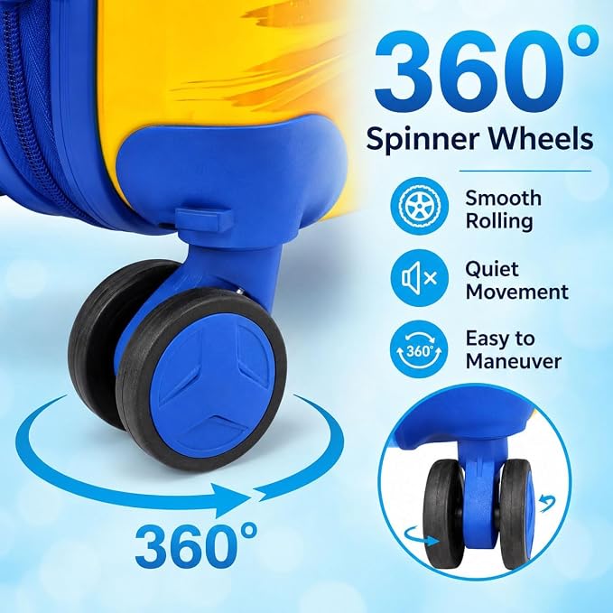 Lightweight Hardshell Spinner Kids Luggage Set 2PCS with Wheels - Airplane Approved Carry-On Suitcase for Boys & Children Ages 3-10, Car Rolling Suitcases Set for Elementary Toddler Travel - Image 8